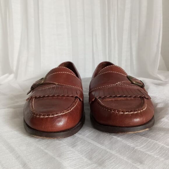 Cole Haan Leather Loafers Men SZ 11.5 Brown Slip On Dress Shoes Buckle Fringe main image 4